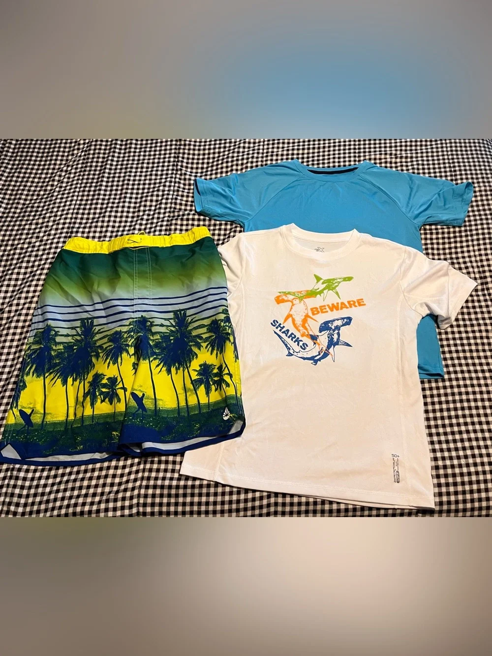 Size 18/20 boys swim shirts and swim trunks